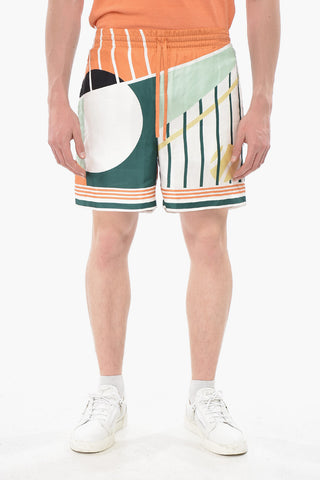 Silk Patterned Shorts with Elastic Waistband