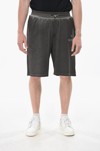 Shorts in Cotone Effetto Delavè con Coulisse