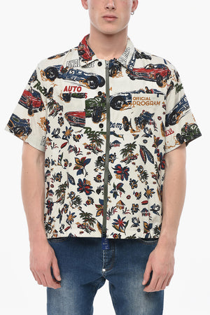 Short-Sleeve Floral Shirt with Zip Closure