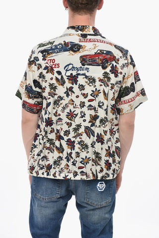 Short-Sleeve Floral Shirt with Zip Closure