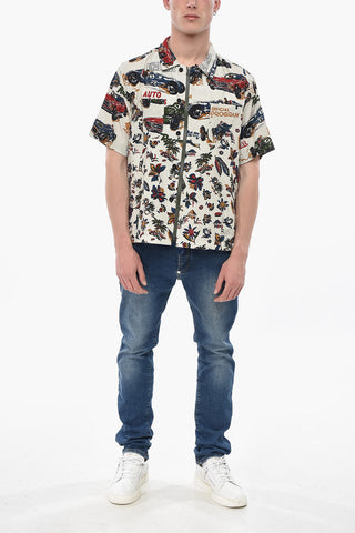 Short-Sleeve Floral Shirt with Zip Closure