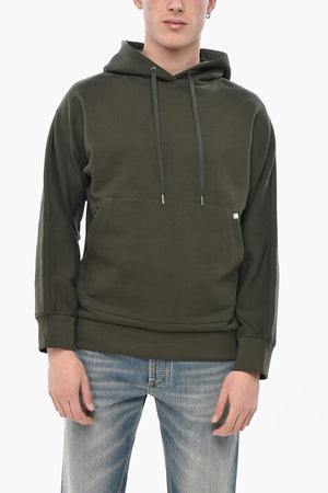 Felpa Hoodie in Cotone Garzato con Zip sulla Manica
