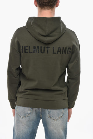 Felpa Hoodie in Cotone Garzato con Zip sulla Manica