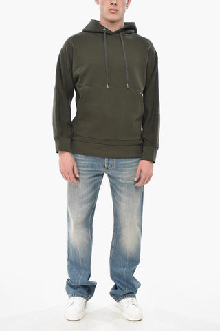 Felpa Hoodie in Cotone Garzato con Zip sulla Manica