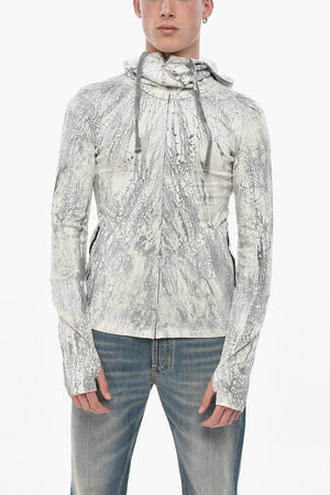 Cotton Ribbed Hoodie With Marble Pattern