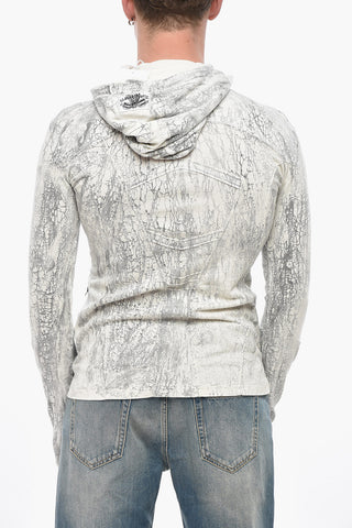 Felpa Hoodie in Cotone a Costine con Motivo Marble