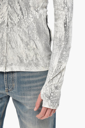 Cotton Ribbed Hoodie With Marble Pattern
