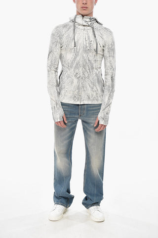 Felpa Hoodie in Cotone a Costine con Motivo Marble