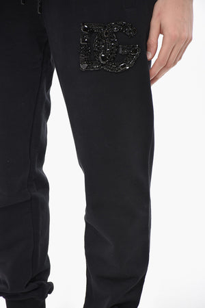 Joggers in Cotone Garzato con Monogram Impreziosito da Strass