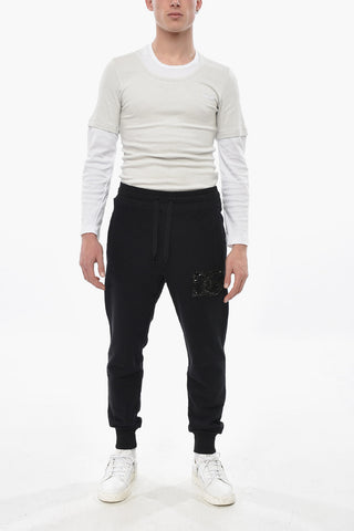 Jogginghose aus gebürsteter Baumwolle mit Monogramm, mit Strass besetzt