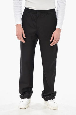 Solid Silk Pants with Logo Pocket