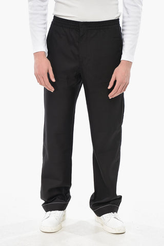 Solid Silk Pants with Logo Pocket