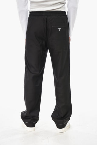 Solid Silk Pants with Logo Pocket