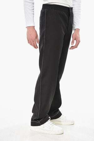 Solid Silk Pants with Logo Pocket