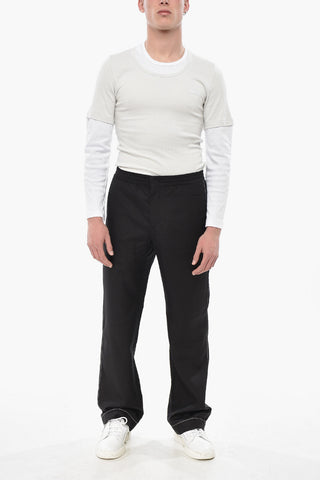 Solid Silk Pants with Logo Pocket