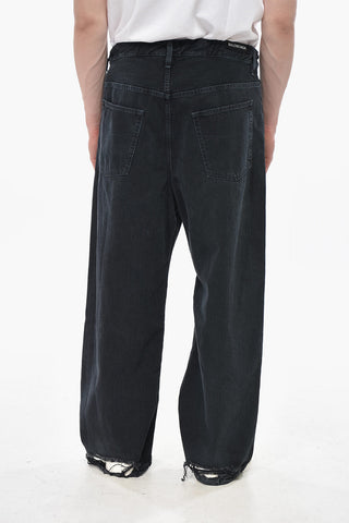 Cropped Fit Jeans With Drawstring Waist And 30cm Distressed Hem