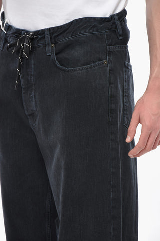 Cropped Fit Jeans With Drawstring Waist And 30cm Distressed Hem