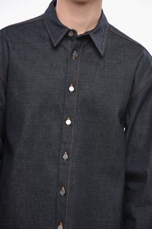 Denim-Overshirt mit Logoknöpfen