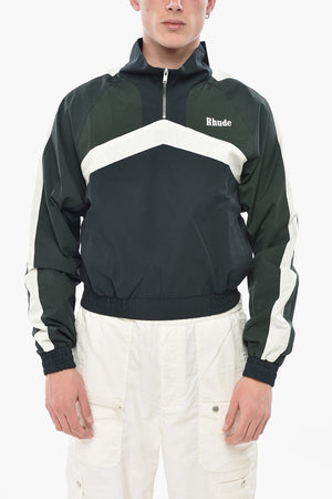 Anorak Bicolore in Nylon e Cotone con Mezza Zip