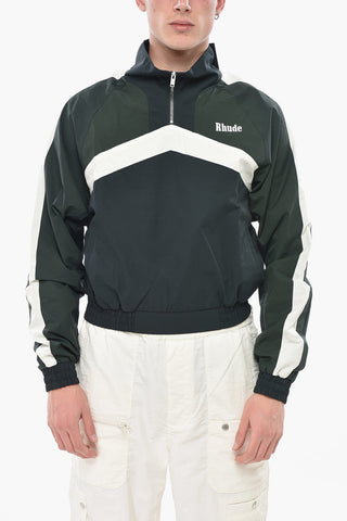 Zweifarbiger Anorak aus Nylon und Baumwolle mit halbem Reißverschluss