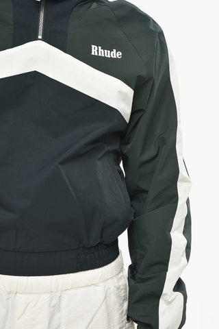 Zweifarbiger Anorak aus Nylon und Baumwolle mit halbem Reißverschluss
