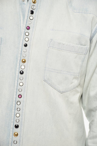 Vintage-Effect Denim Shirt with Jewel Buttons