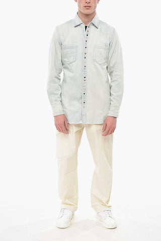 Vintage-Effect Denim Shirt with Jewel Buttons
