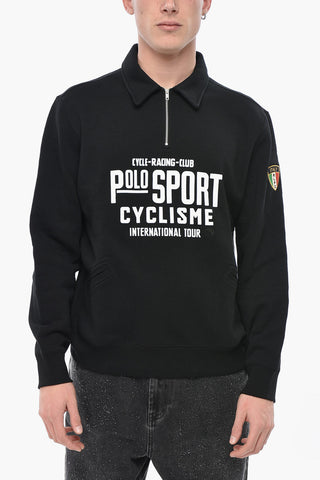 SPORT Half-Zip Cotton-Fleece Sweatshirt With Velour Logo