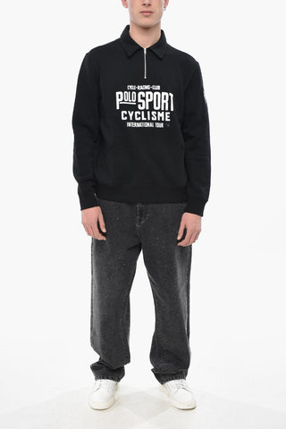 SPORT Half-Zip Cotton-Fleece Sweatshirt With Velour Logo