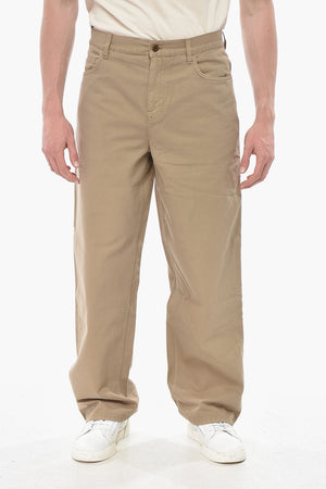 Cotton Five-Pocket Pants with Logo Button