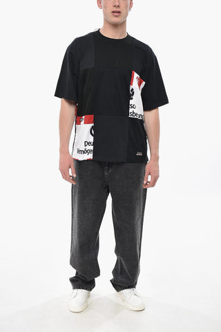 Patchwork-Baumwoll-T-Shirt mit Rundhalsausschnitt