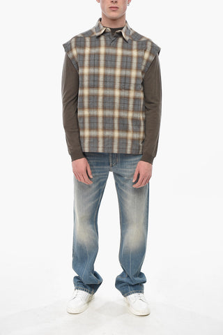 HOLLYWOOD Cotton Plaid Vest with Hidden Button Closure