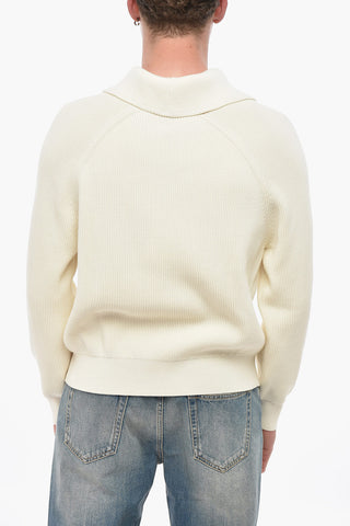 Ribbed V-Neck Cotton-Blend Sweater