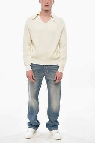 Ribbed V-Neck Cotton-Blend Sweater