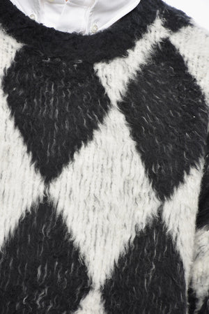 Fuzzy Crewneck Sweater with Argyle Pattern