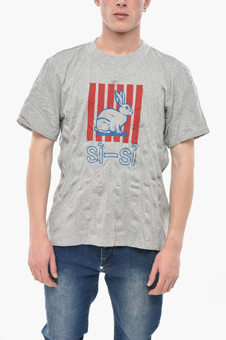 T-Shirt Girocollo Effetto Stropicciato con Stampa sul Fronte