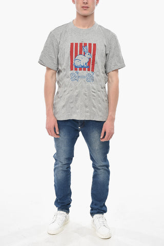 T-Shirt Girocollo Effetto Stropicciato con Stampa sul Fronte