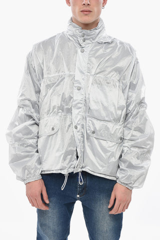 Windjacke aus kariertem Ripstop-Nylon mit Druckknöpfen