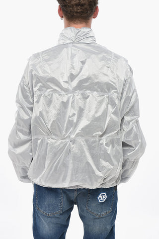 Windjacke aus kariertem Ripstop-Nylon mit Druckknöpfen
