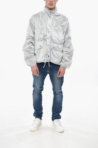 Windjacke aus kariertem Ripstop-Nylon mit Druckknöpfen