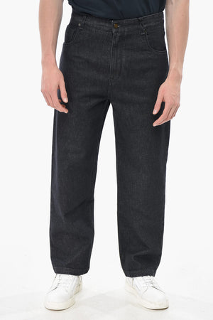 Jeans a Lavaggio Scuro con Bottone Logato 20cm