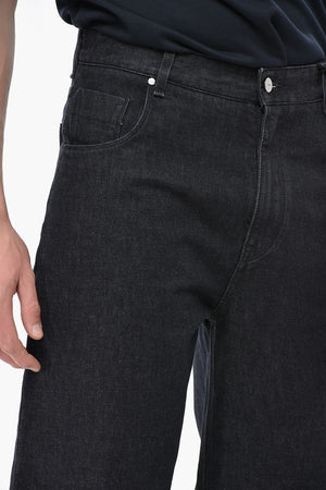 Jeans a Lavaggio Scuro con Bottone Logato 20cm