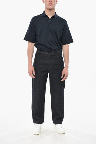 Jeans a Lavaggio Scuro con Bottone Logato 20cm