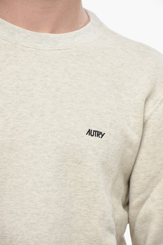 Brushed Cotton Crewneck Sweatshirt with Embroidered Logo