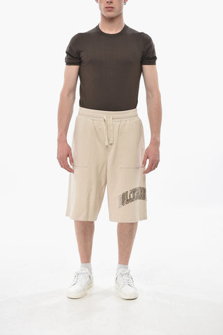 Shorts aus angerauter Baumwolle mit gesticktem Logo