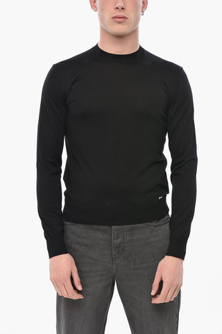 Maglia Girocollo in Seta con Logo a Contrasto