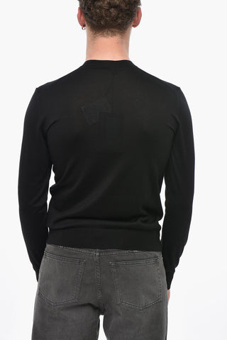 Maglia Girocollo in Seta con Logo a Contrasto