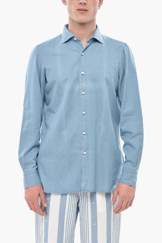 Cotton Jersey Shirt with Spread Collar
