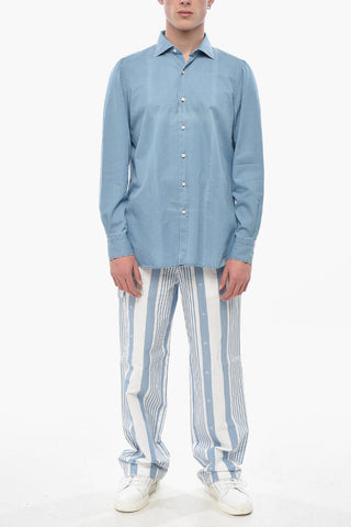 Cotton Jersey Shirt with Spread Collar