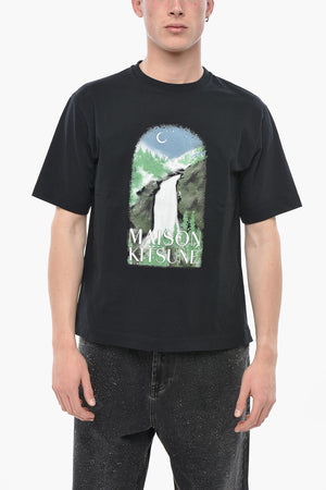 Rundhals-T-Shirt aus Baumwolle mit Frontprint